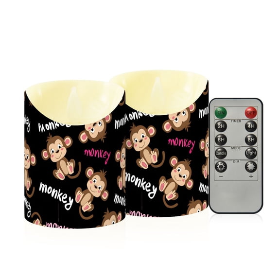 Monkey Pattern Flameless Candles 2 PCS with Remote Realistic Moving Flame LED Tapered Pillar Set for Home Decor