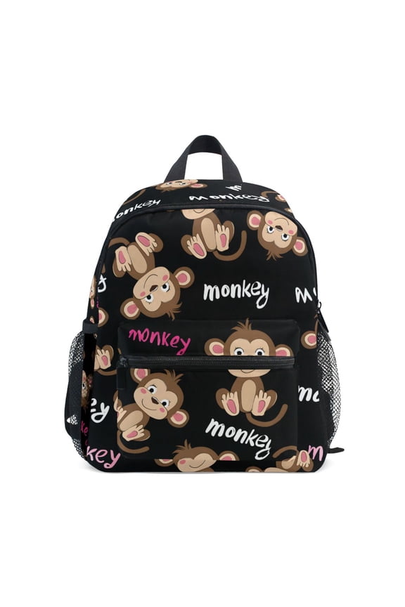 Monkey Pattern Mini Backpack Cute Small Backpack with Chest Strap and Whistle Ages 3-8