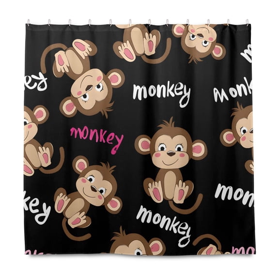 Monkey Pattern Shower Curtain Liners Waterproof 72 Inch with C Shaped Curtain Hooks