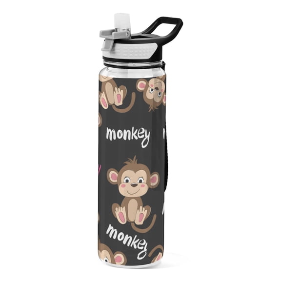 Monkey Pattern Sport Water Bottle Tritan with Straw 1000ml Portable for Outdoor Daily Use