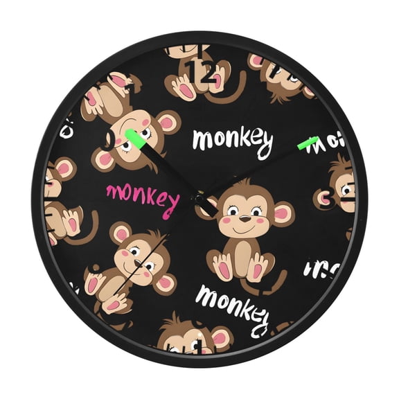 Monkey Pattern Wall Clock 12 Inch Voice Activated Night Light Silent Non Ticking