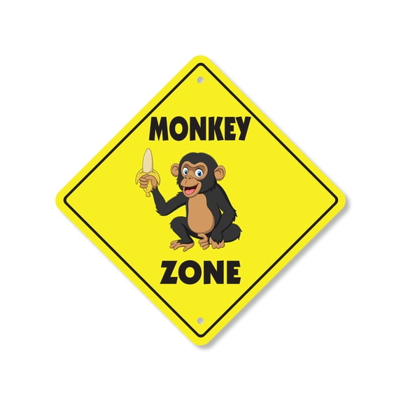Monkey Plastic Crossing Sign - 10 Inch X 10 Inch Xing Sign Gift Animal Wildlife Jungle Funny Cute Exotic Decor Nature Climbing Outdoors Playful