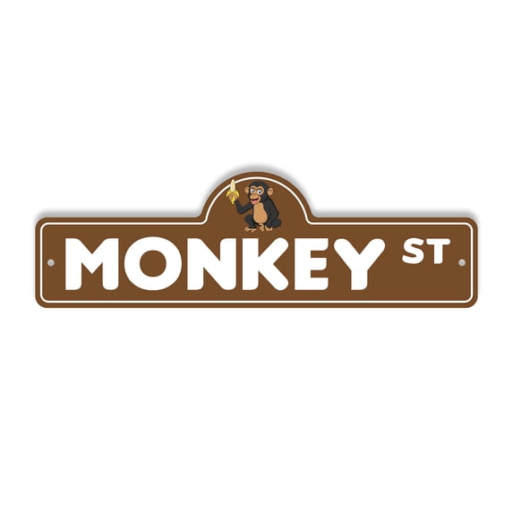 Monkey Plastic Street Sign - 6 Inch X 18 Inch Gift Animal Wildlife Jungle Funny Cute Exotic Decor Nature Climbing Outdoors Playful