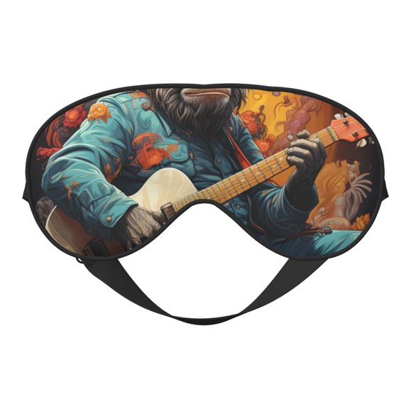 Monkey Playing Guitar Cool Soft Faux Silk Sleep Mask, Eye Mask, Reversible Double-Sided for Travel, Shift Work, Meditation