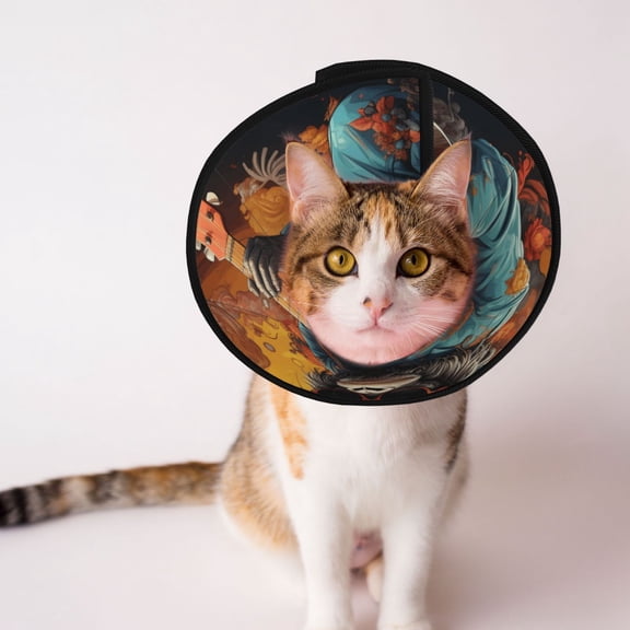 Monkey Playing Guitar Cool Soft Pet Recovery Collar for Cats Small Dogs, Protective Elizabeth Collar for Post-Surgery, Anti-Lick & Anti-Scratch
