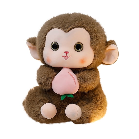 Monkey Plush Toy - 12inch Stuffed Monkey with Peach Pillow, Soft Brown Monkey Doll for Kids, Girls, Boys, Birthday Gift, Holiday Present, Home Decor
