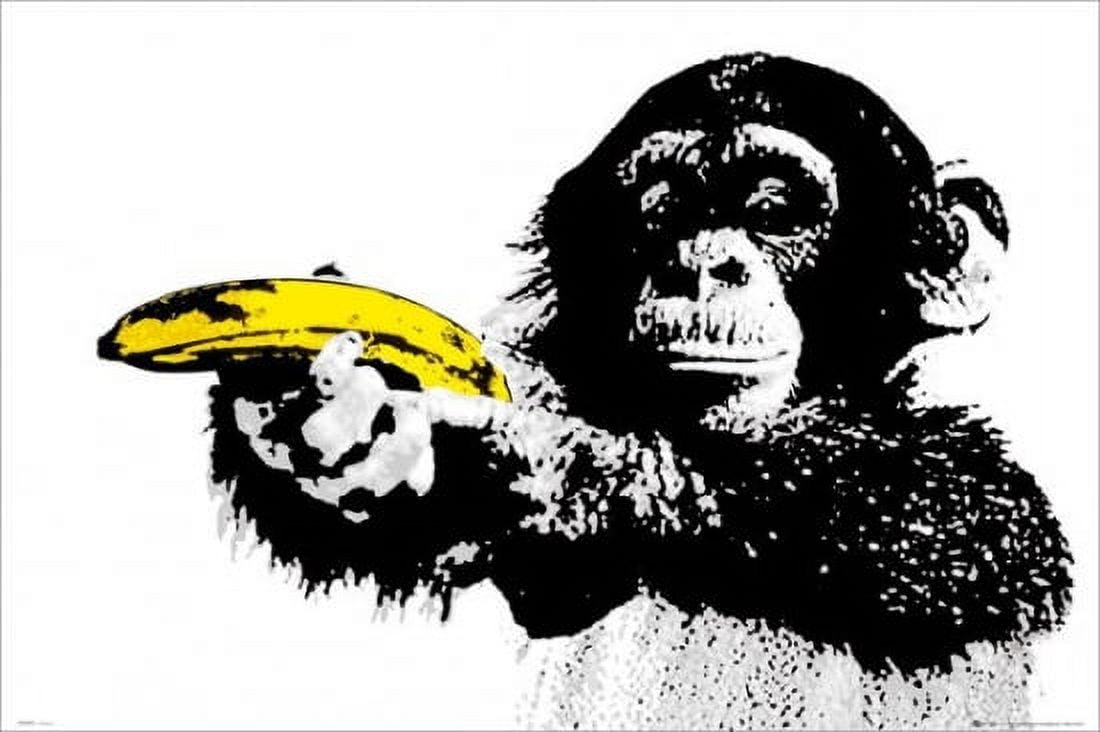 Monkey Pointing a Banana Laminated Poster (36 x 24)