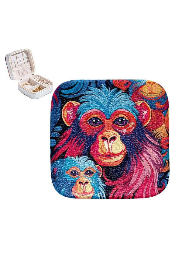 Monkey Portable Square Jewelry Box Organizer for Rings, Earrings, Necklaces, Bracelets - Travel Ready for Girls and Women