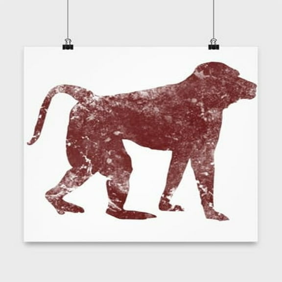 Monkey Poster, Baboon Art Print, Primate Wall Art Gift, White 13x13in Poster
