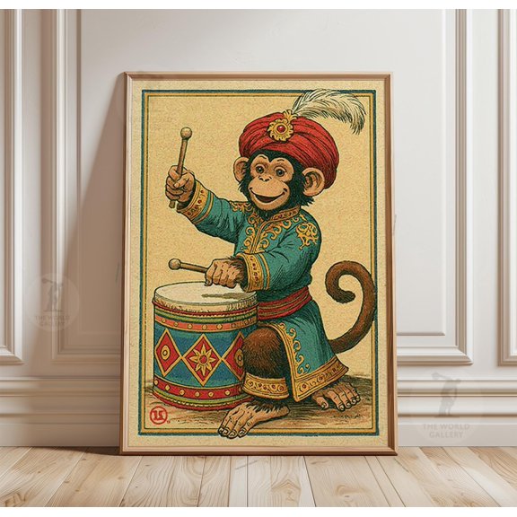 Monkey Poster Circus Folk Wall Art Paper Print