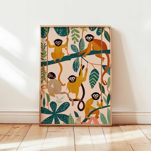 Monkey Print Jungle Animal Wall Art Safari Decor