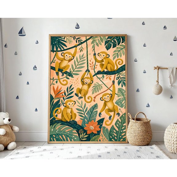 Monkey Print, Jungle Animal Wall Art, Unframed Paper Poster 8x10in