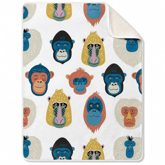 Monkey Print Sherpa Blanket, Soft Polyester Fleece Throw