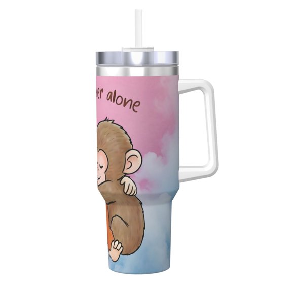 Monkey Punch 40 OZ Ice Bully Cup with Handle Straw, Double Wall Stainless Steel Tumbler Travel Coffee Cup with Lid, Insulation and Cooling Cup for Birthday Present