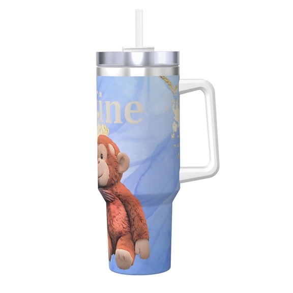 Monkey Punch 40 OZ Ice Bully Cup with Handle Straw, Double Wall Stainless Steel Tumbler Travel Coffee Cup with Lid, Insulation and Cooling Cup for Birthday Present