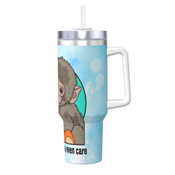 Monkey Punch 40 OZ Ice Bully Cup with Handle Straw, Double Wall Stainless Steel Tumbler Travel Coffee Cup with Lid, Insulation and Cooling Cup for Birthday Present