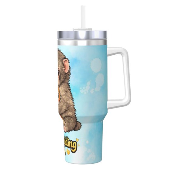 Monkey Punch 40 OZ Ice Bully Cup with Handle Straw, Double Wall Stainless Steel Tumbler Travel Coffee Cup with Lid, Insulation and Cooling Cup for Birthday Present
