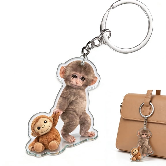 Monkey Punch Acrylic Keychain, Protect Punch the Monkey Keychain, Acrylic Monkeys Hugging Keychains for Backpack, Car Keys,Generic