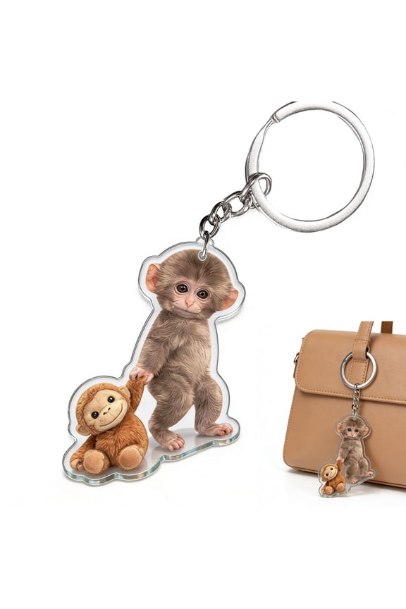 Monkey Punch Acrylic Keychain, Protect Punch the Monkey Keychain, Acrylic Monkeys Hugging Keychains for Backpack, Car Keys,Generic