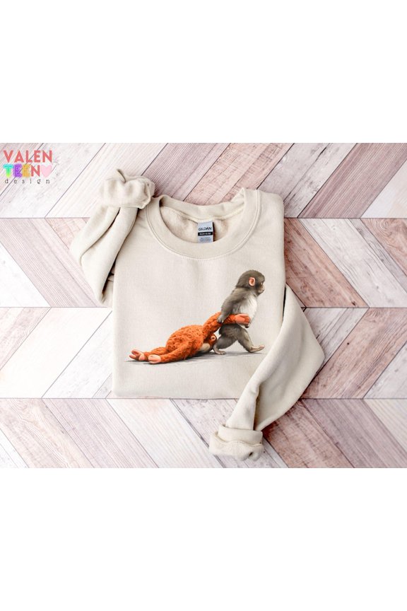 Monkey Punch Baby Monkey Holding Plush Toy Cute Cozy Sweatshirt All size S-3XL