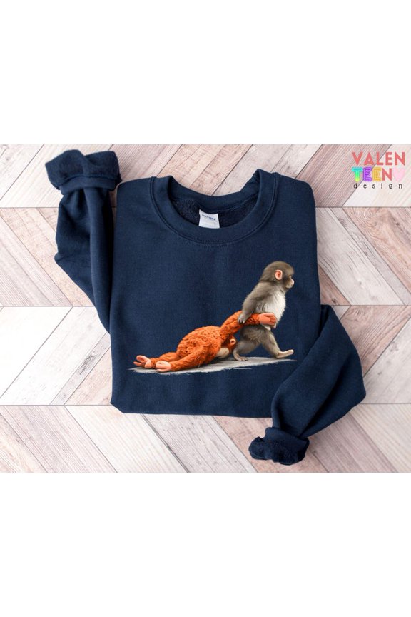 Monkey Punch Baby Monkey Holding Plush Toy Cute Cozy V2 Sweatshirt All size S-3XL