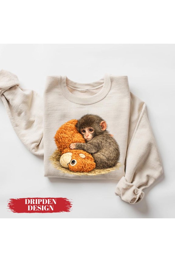 Monkey Punch Baby Monkey Holding Plush Toy Cute Cozy V3 Sweatshirt All size S-3XL