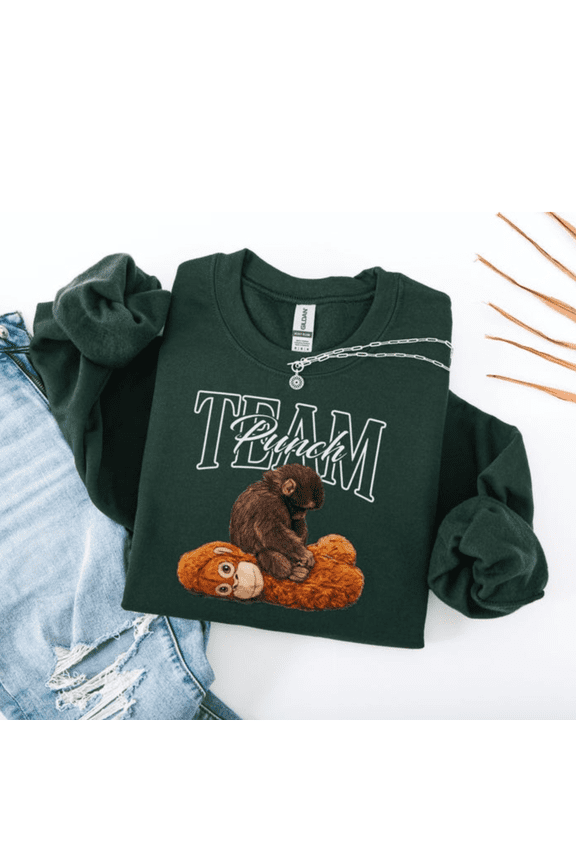 Monkey Punch Graphic Sweatshirt Baby Monkey Holding Plush Toy Cozy Animal Lover Pullover