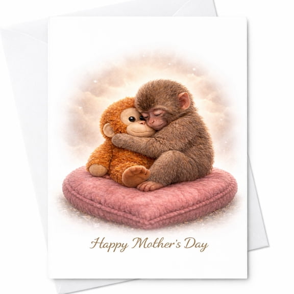 Monkey Punch Greeting Card, Baby Monkey Hug Mother's Day Car