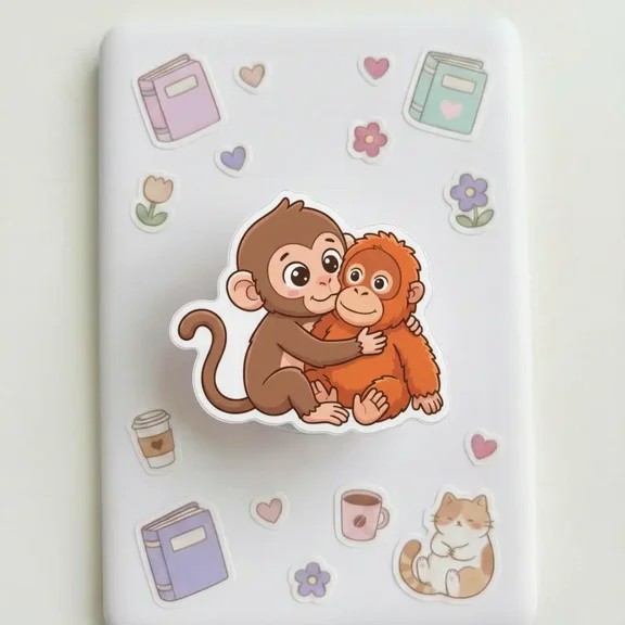 Monkey Punch Phone Grip Baby and Adult Monkeys Embracing, Adorable Gift for Families & Animal Lovers