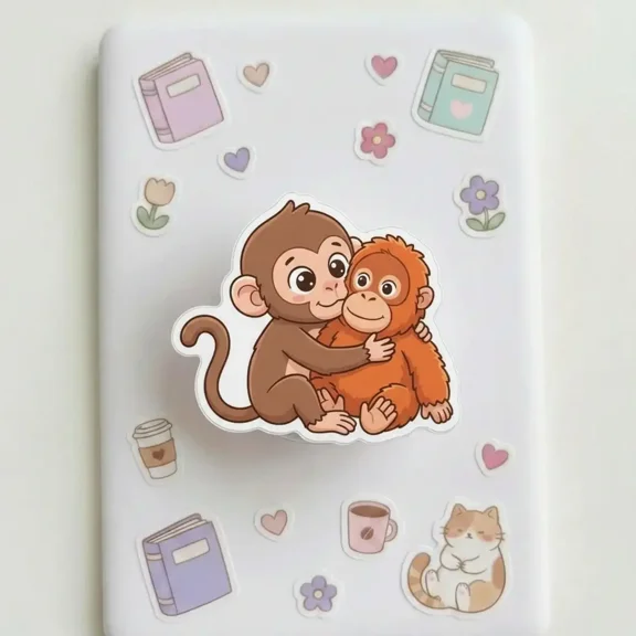 Monkey Punch Phone Grip Baby and Adult Monkeys Embracing, Adorable Gift for Families & Animal