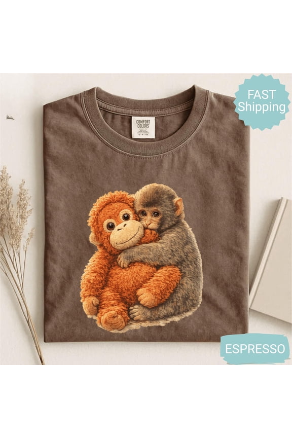 Monkey Punch Shirt Cute Baby Monkey Graphic Tee Cozy Mom Shirt Mother s Day Shirt Animal L