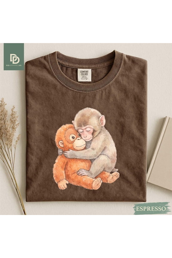 Monkey Punch T-Shirt, Monkey Punch Graphic Tee, Baby Monkey Plush Top, Mothers Day Tee, Animal Lover Mother Gift Cute Cozy Mom
