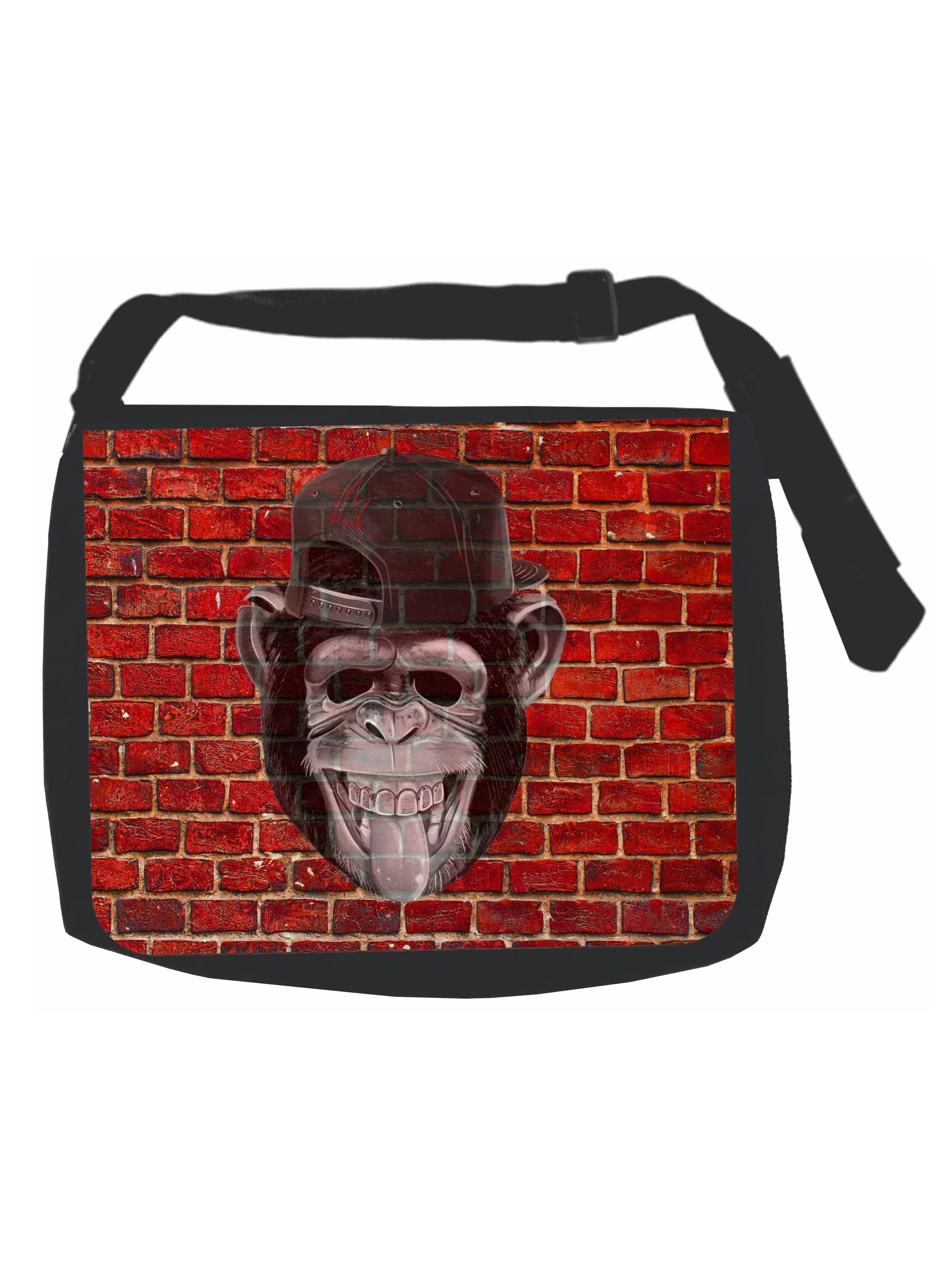 Monkey Punk Brick Wall Print - Black Laptop Shoulder Messenger Bag and Small Wire Accessories Case Set - image 1 of 1