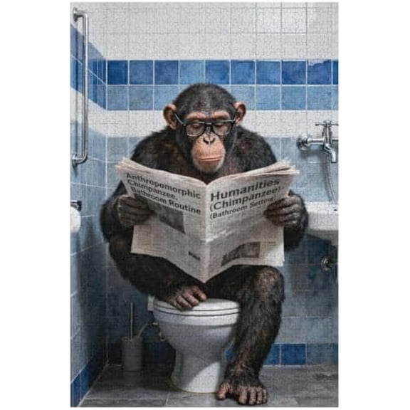 Monkey Reading Newspaper 500 Piece Jigsaw Puzzles for Adults Monkey on Toilet Art Puzzle Colorful DIY Puzzles for Home Decoration Gifts Family Puzzle Perfect for Game Nights