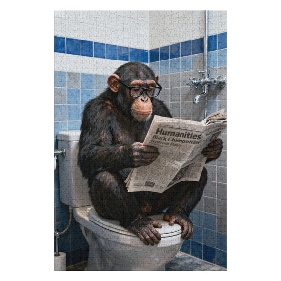 Monkey Reading Newspaper 500 Piece Jigsaw Puzzles for Adults Monkey on Toilet Art Puzzle Colorful DIY Puzzles for Home Decoration Gifts Family Puzzle Perfect for Game Nights