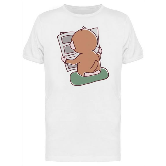 Monkey Reading Newspaper Cartoon T-Shirt Men -Image by Shutterstock, Male 3X-Large