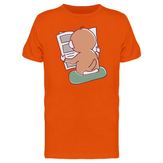 Monkey Reading Newspaper Cartoon Tee Men's -Image by Shutterstock