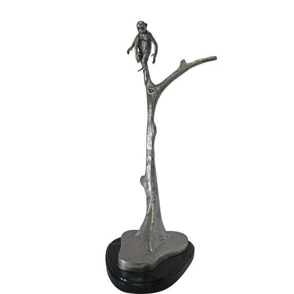 Nifao Monkey Resting on a Tree Silver Finish Bronze Statue – Bronze Statue, Home Decor, 12"L x 13"W x 27"H