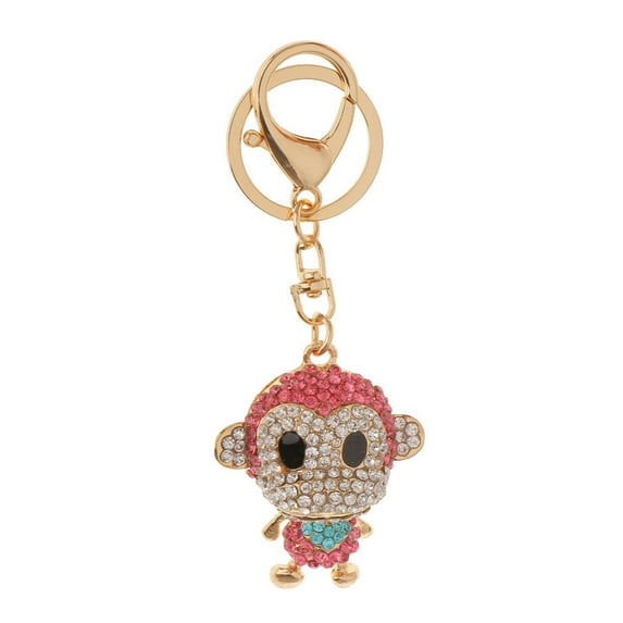 Monkey Rhinestone Crystal Keychain Gift Key Charm Pendant Key Chain Pink