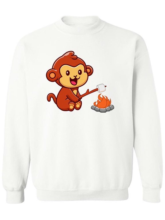 Monkey Roasting Marshmallows Sweatshirt Women -SPIdeals Designs, Female Medium