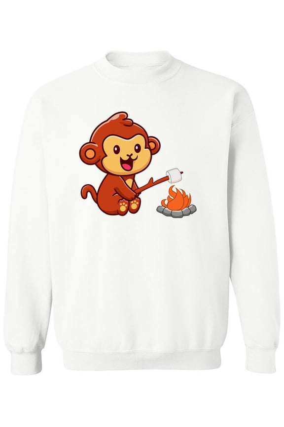 Monkey Roasting Marshmallows Sweatshirt Women -SPIdeals Designs, Female x-Large