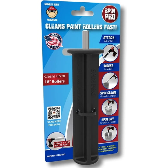 Monkey Rung Spin Pro Paint Roller Cleaner Tool Fits 3" to 18" inch Rollers Drill Driver Spinner Attachment Clean and Dry Paint Tools in Seconds (Spin Pro)