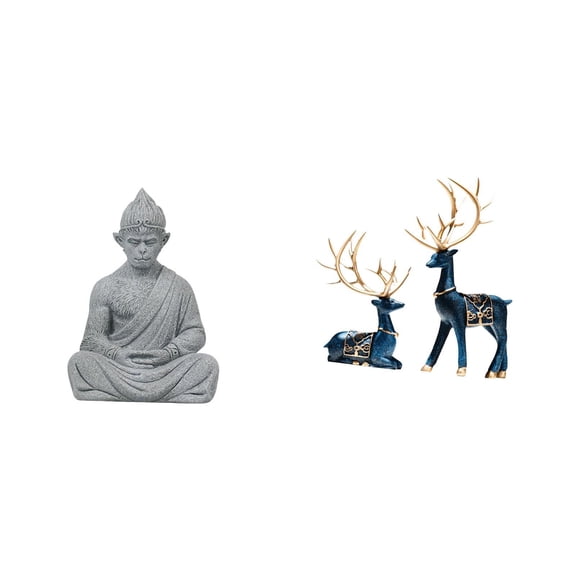 Monkey Sculpture Buddha Statue Deer Figurine Resin Material for Indoor Outdoor Living Room Garden Spaces