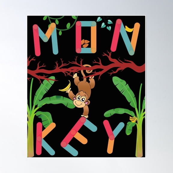 Monkey See, Monkey Spell Fun Poster Wall Art, Modern Wall Decor For Living Room Bedroom, 8x12 UNFRAMED