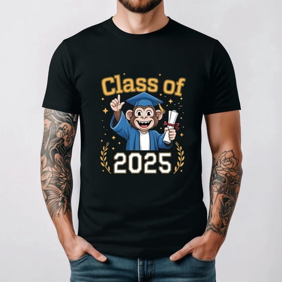 Monkey Senior Class Of 2025 Funny Graduation Animal Humor T-shirt, up to size 5XL.