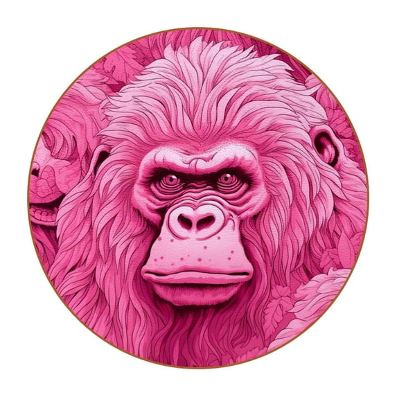 Monkey Set of 6 Round Microfiber Leather Coasters, 11x11 cm/4.3x4.3 Inches - Drink Coasters for Home and Office Use