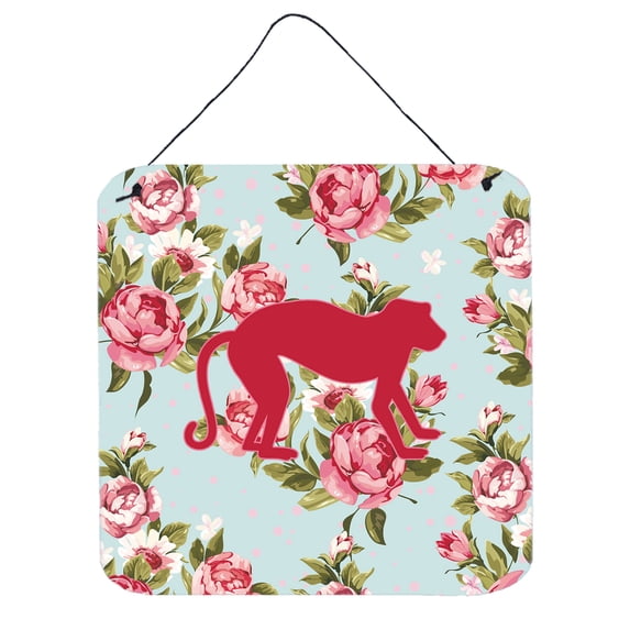 Monkey Shabby Chic Blue Roses Wall or Door Hanging Prints Blue