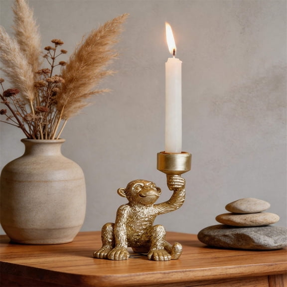 Monkey Shaped Resin Candlestick Holder, Decorative Tabletop Candle Stand for Home Decor, Holiday Parties, and Gift Giving