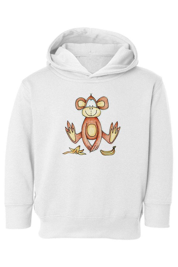 Monkey Sitting With Bananas | Hoodie Toddler | Size White (Hoodie),4T (Toddler),Toddler