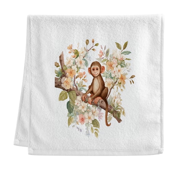 Monkey Sitting on Branch with Flowers Pure Cotton Towels Bath Towel Quick Drying for Bathroom Beach Sports 16" x 30"
